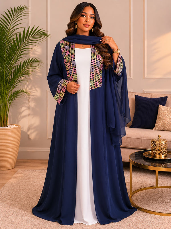 Abaya Brodée Bleu Roi Floral