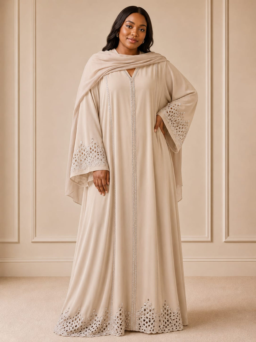 Abaya Bordure Fleurie Prune